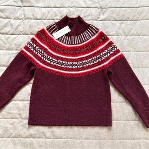 NWT Rachel Zoe Fair Isle Nordic Maroon Wool Blend Sweater Beaded Womens M
